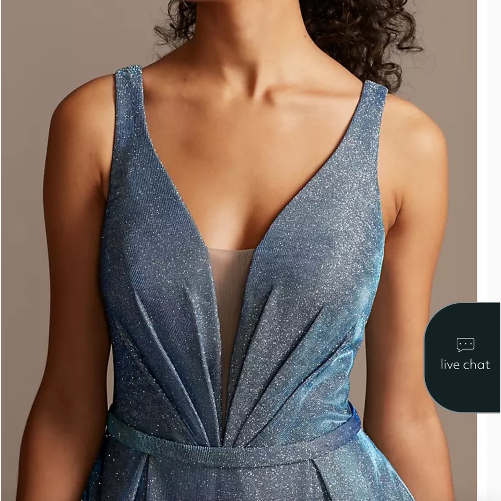 David’s Bridal Illusion Plunge Iridescent Metallic Ball Gown - Picture 4 of 13